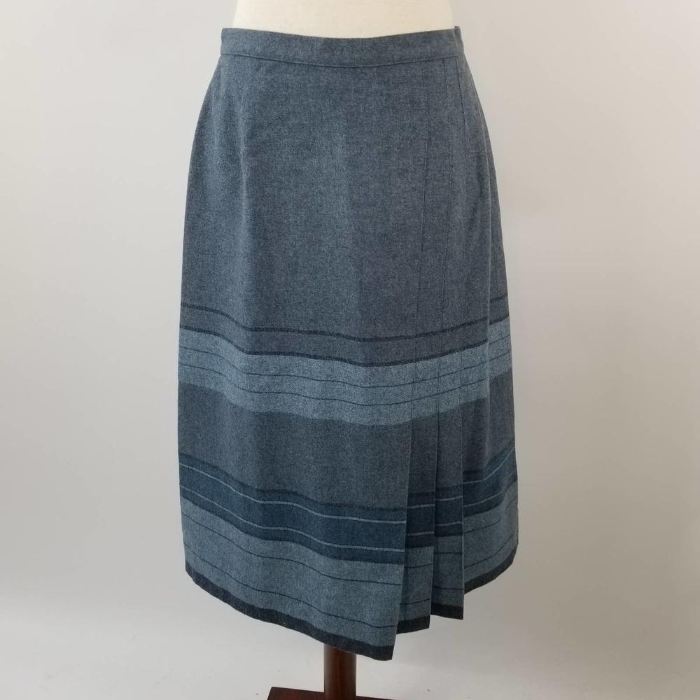 TanJay Blue Gray Striped Vintage Wool Lined Midi Skirt Size 14 W Large
